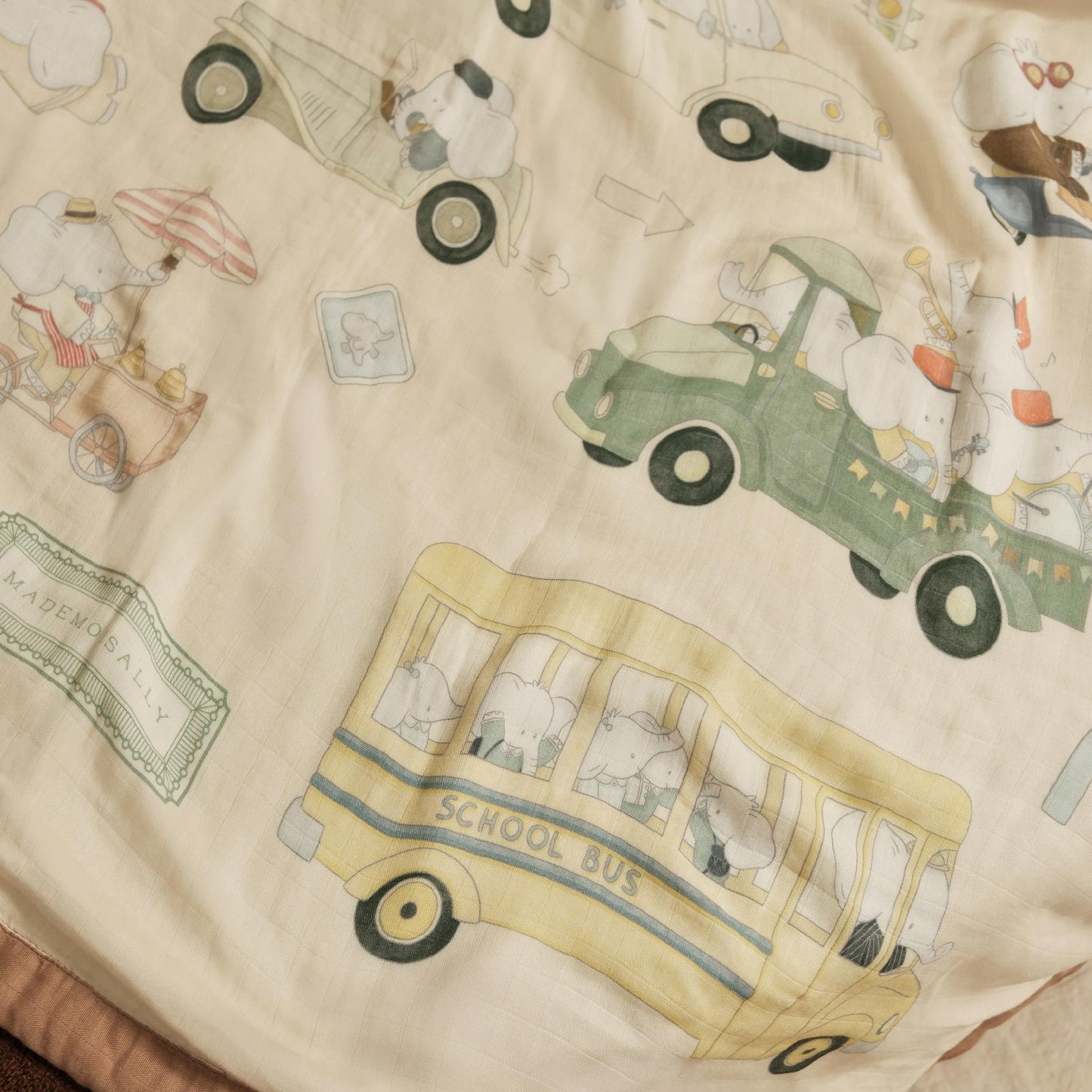 Muslin Blanket Whimsical Wheels - Mademoisally