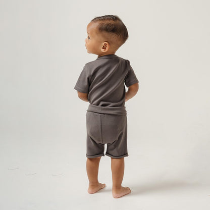 Short Wrapover Bodysuit Set in Charcoal Grey - Bonclair