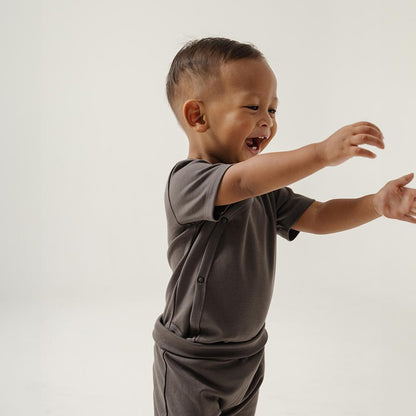 Short Wrapover Bodysuit Set in Charcoal Grey - Bonclair