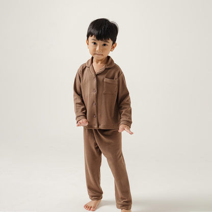 Cotton Long Button Pyjamas in Espresso - Bonclair
