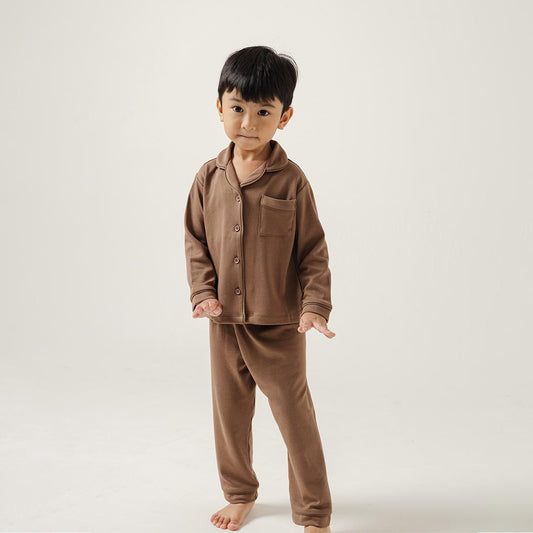 Cotton Long Button Pyjamas in Espresso - Bonclair
