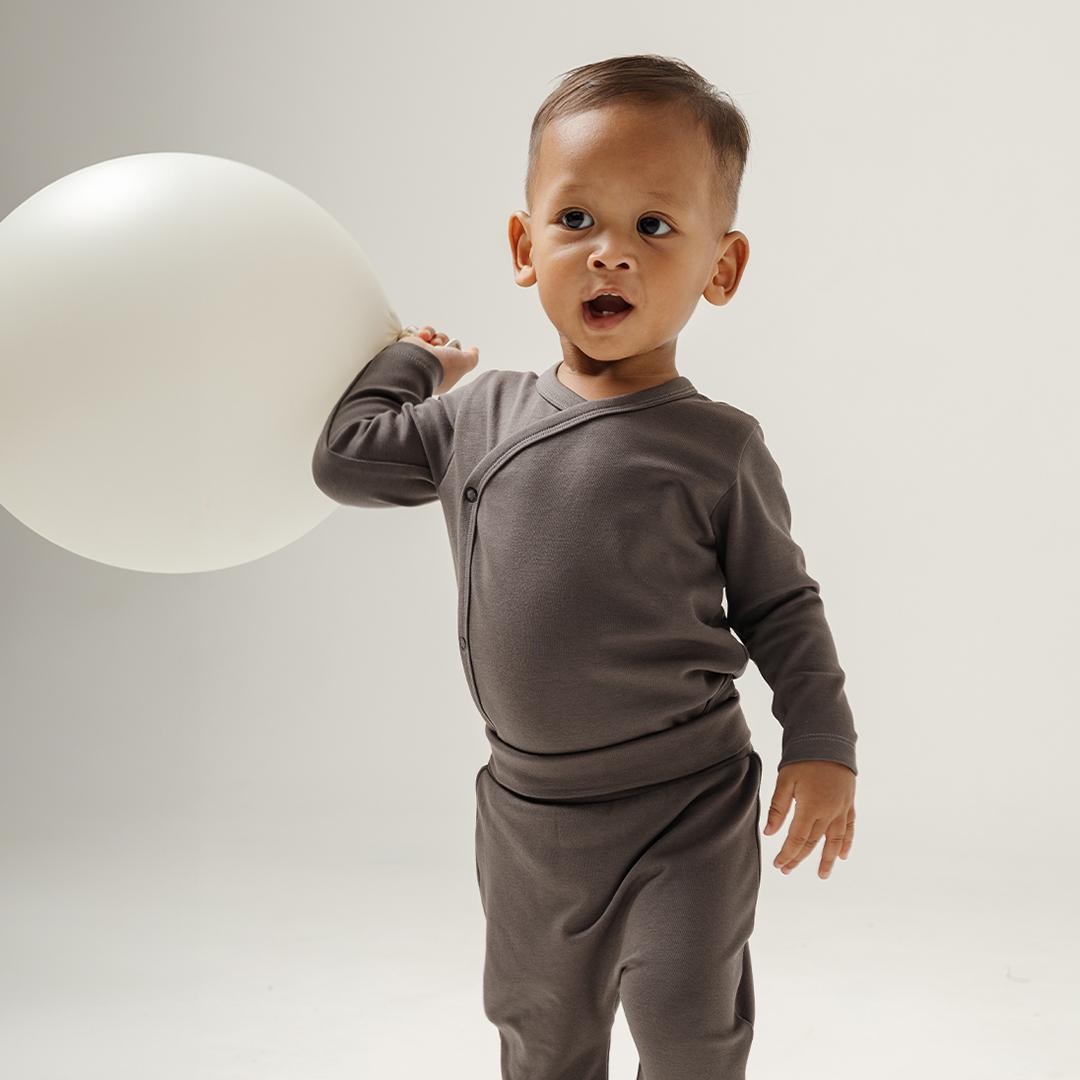 Long Wrapover Bodysuit Set in Charcoal Grey - Bonclair