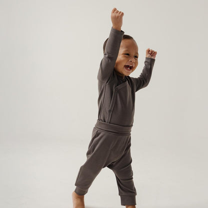 Long Wrapover Bodysuit Set in Charcoal Grey - Bonclair