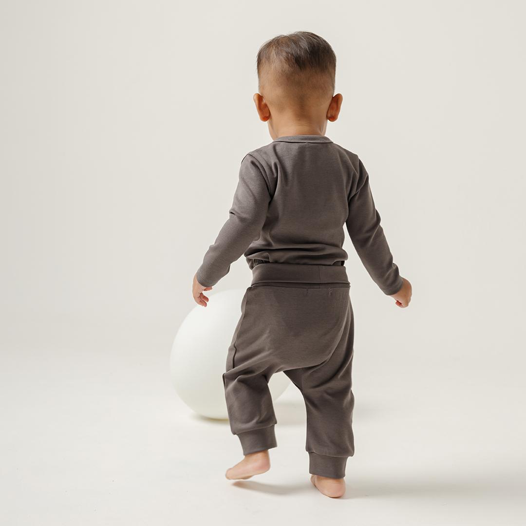 Long Wrapover Bodysuit Set in Charcoal Grey - Bonclair