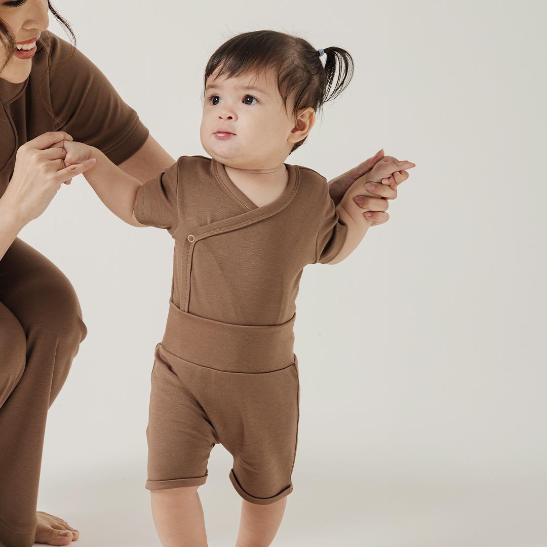 Short Wrapover Bodysuit Set in Espresso - Bonclair