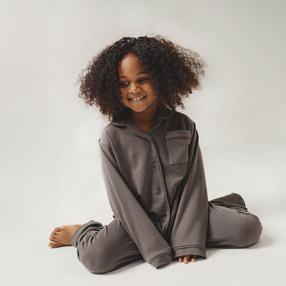 Cotton Long Button Pyjamas in Charcoal Grey - Bonclair