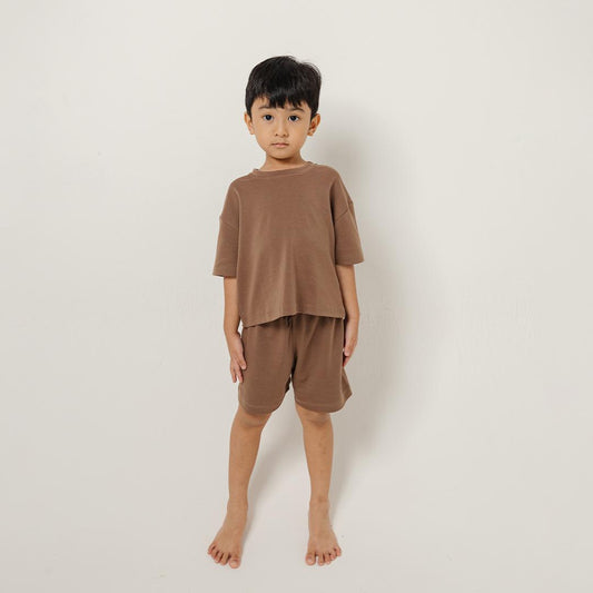 Kids Oversized Crew Neck Set in Espresso - Bonclair