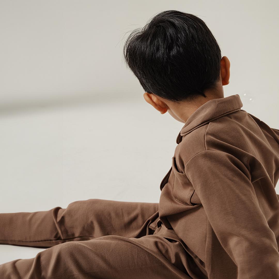 Cotton Long Button Pyjamas in Espresso - Bonclair