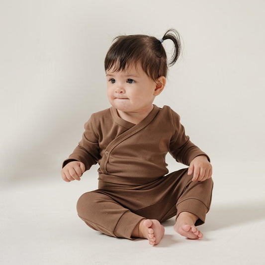 Long Wrapover Bodysuit Set in Espresso - Bonclair