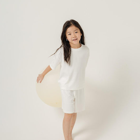 Kids Oversized Crew Neck Set in Milk - Bonclair
