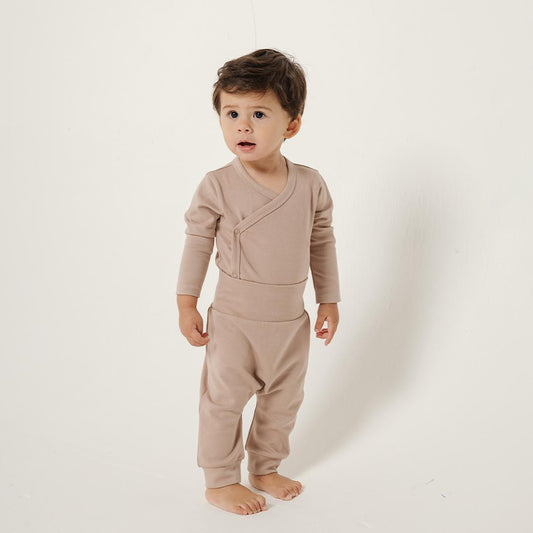 Long Wrapover Bodysuit Set in Taupe - Bonclair