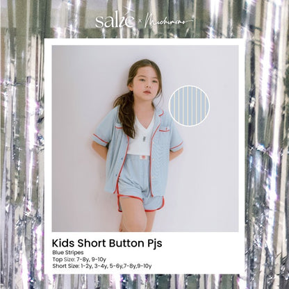 Kids Bamboo Short Button PJs Blue Stripes - SALIE x Michimomo