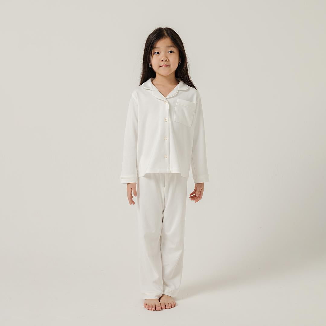 Cotton Long Button Pyjamas in Milk - Bonclair