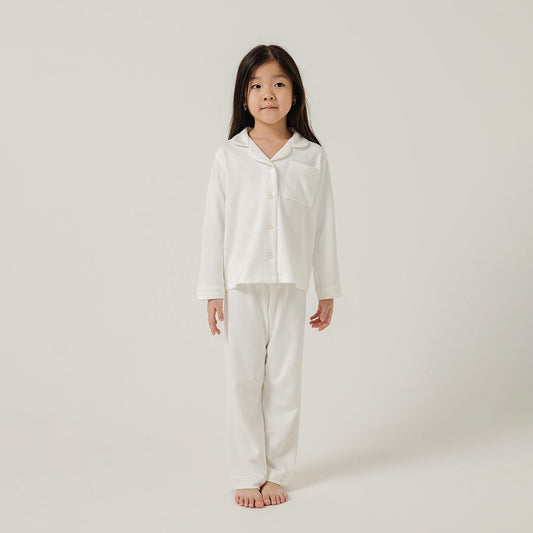 Cotton Long Button Pyjamas in Milk - Bonclair
