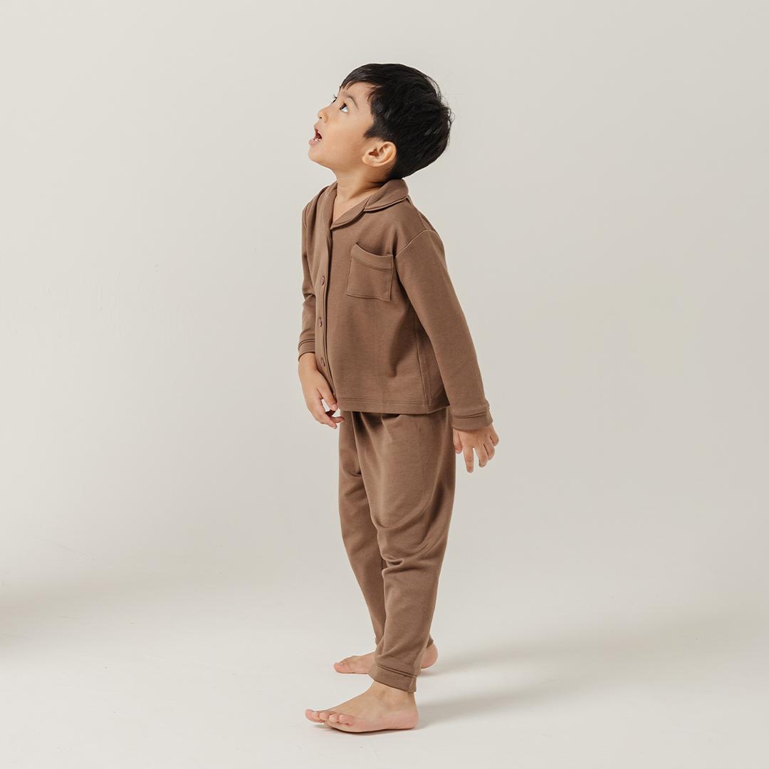 Cotton Long Button Pyjamas in Espresso - Bonclair