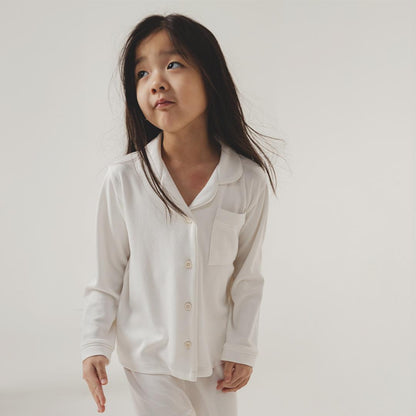 Cotton Long Button Pyjamas in Milk - Bonclair