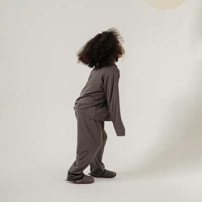 Cotton Long Button Pyjamas in Charcoal Grey - Bonclair