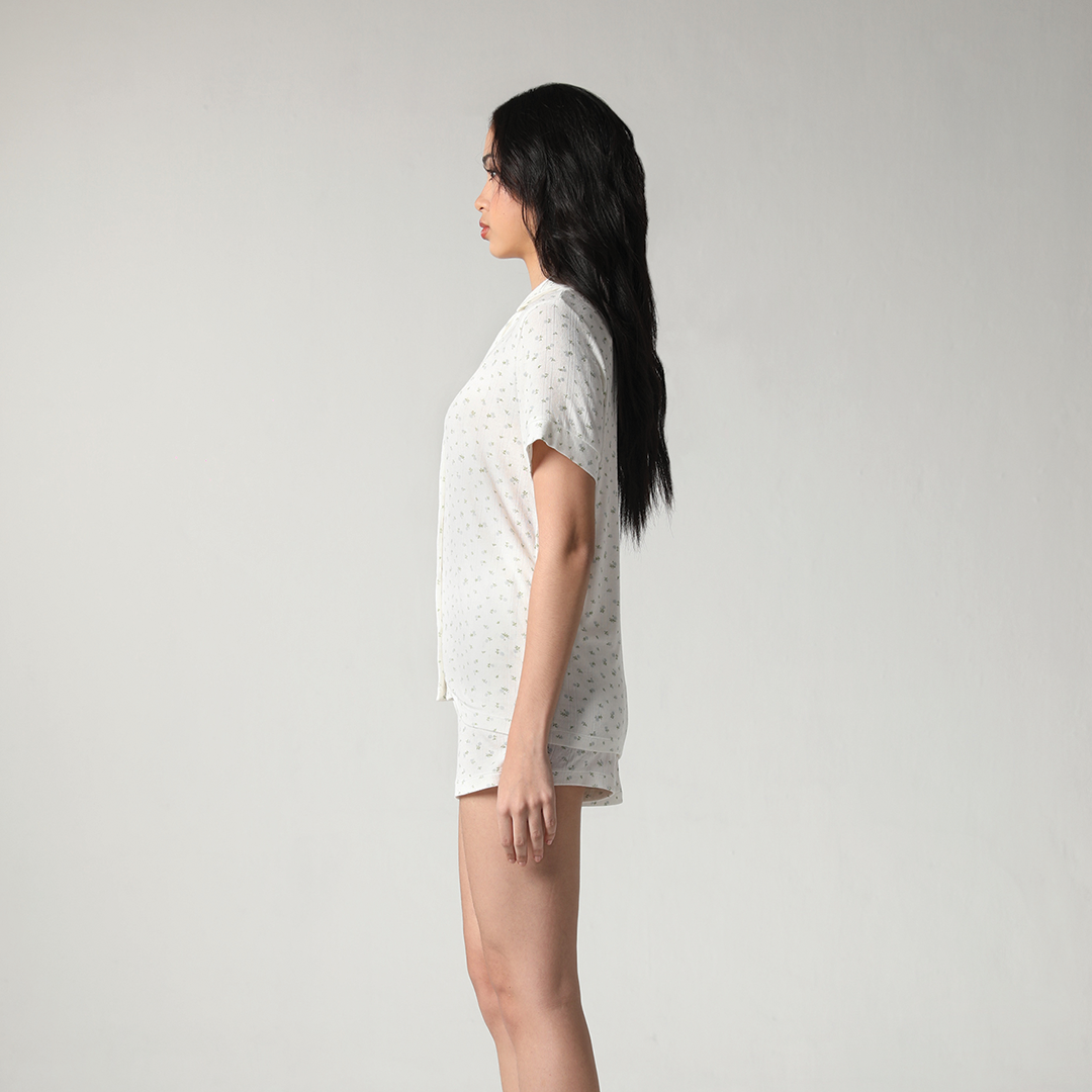 SALIE X Elxi Elvina - Bamboo Pointelle Button Short Pyjamas in Bluebell