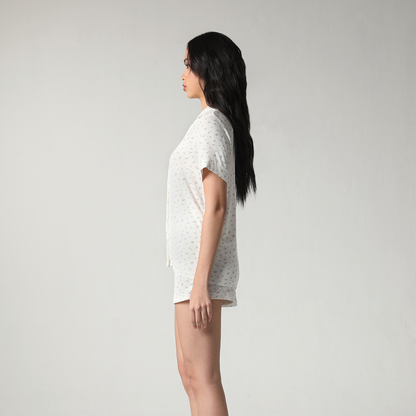 SALIE X Elxi Elvina - Bamboo Pointelle Button Short Pyjamas in Bluebell