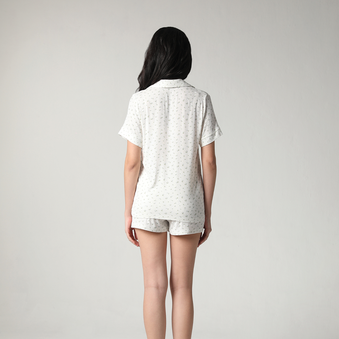SALIE X Elxi Elvina - Bamboo Pointelle Button Short Pyjamas in Bluebell