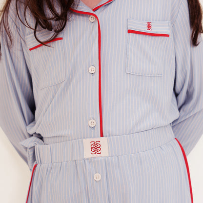 Kids Bamboo Long Button PJs Blue Stripes - SALIE x Michimomo