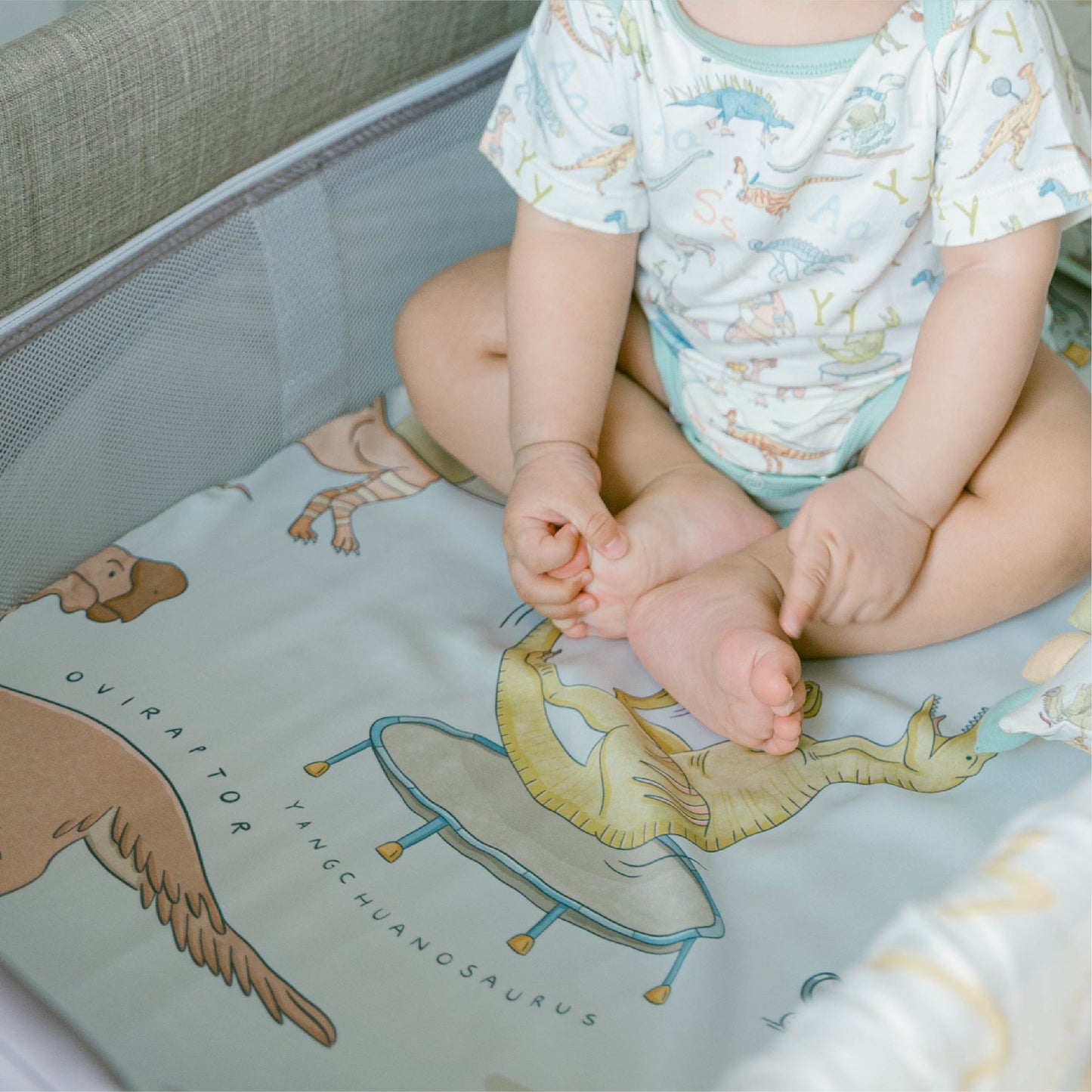 Bamboo Woven Fitted Sheet - Dino