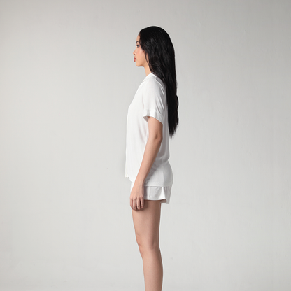 SALIE X Elxi Elvina - Bamboo Pointelle Button Short Pyjamas in Opal White