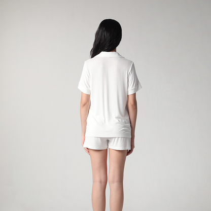SALIE X Elxi Elvina - Bamboo Pointelle Button Short Pyjamas in Opal White