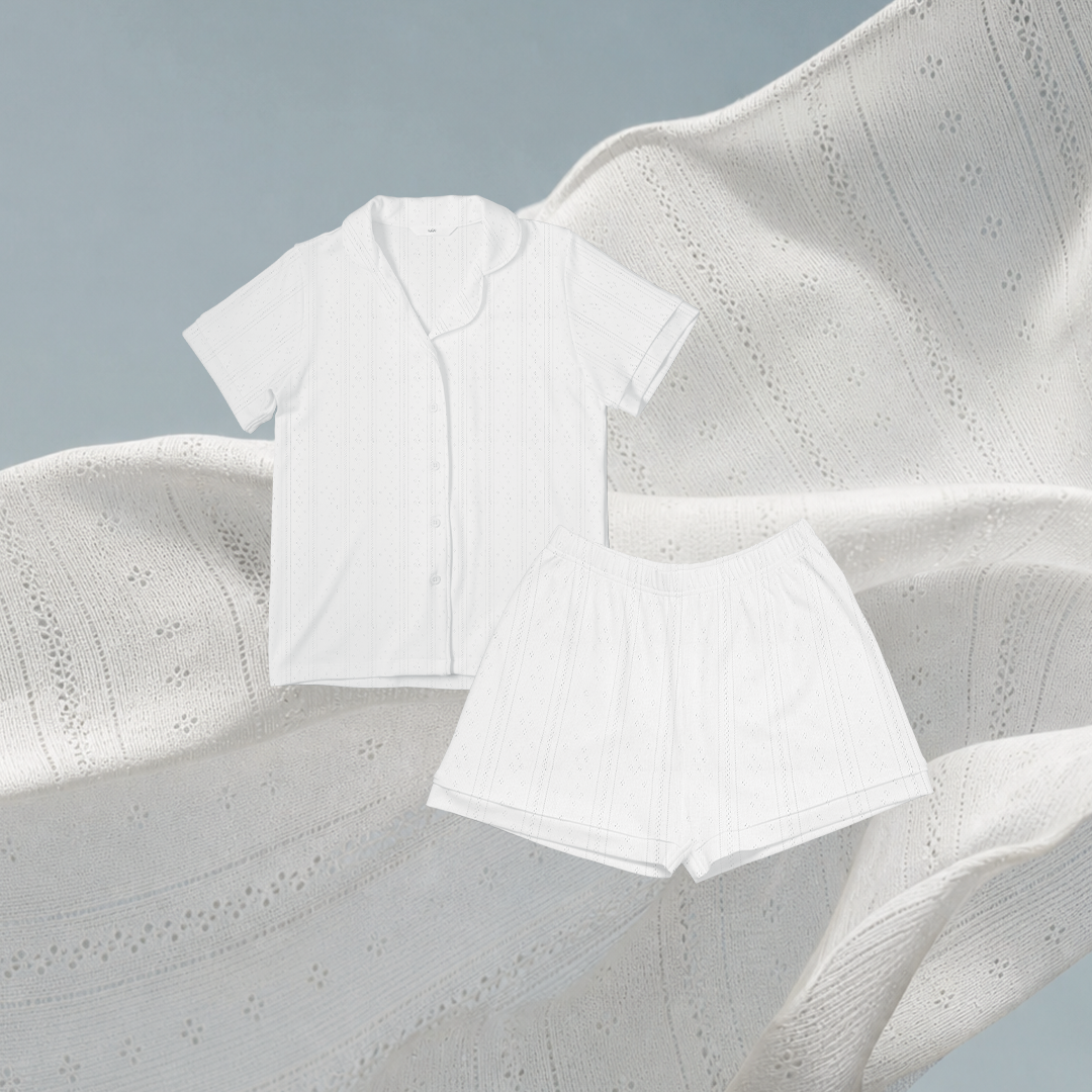SALIE X Elxi Elvina - Bamboo Pointelle Button Short Pyjamas in Opal White