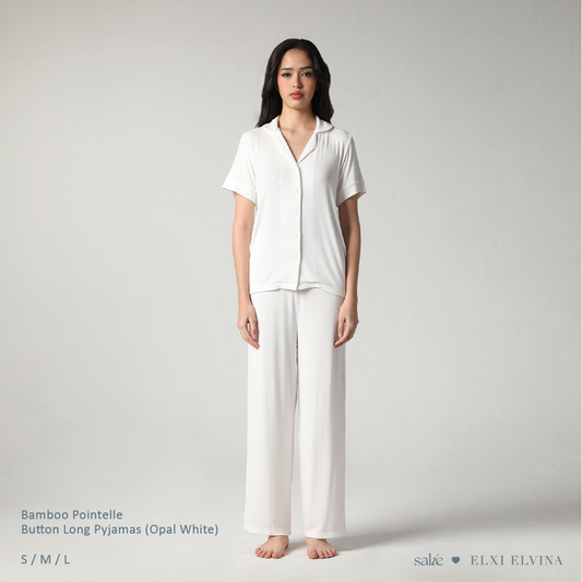 SALIE X Elxi Elvina - Bamboo Pointelle Button Long Pyjamas in Opal White