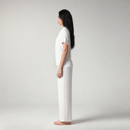 SALIE X Elxi Elvina - Bamboo Pointelle Button Long Pyjamas in Opal White