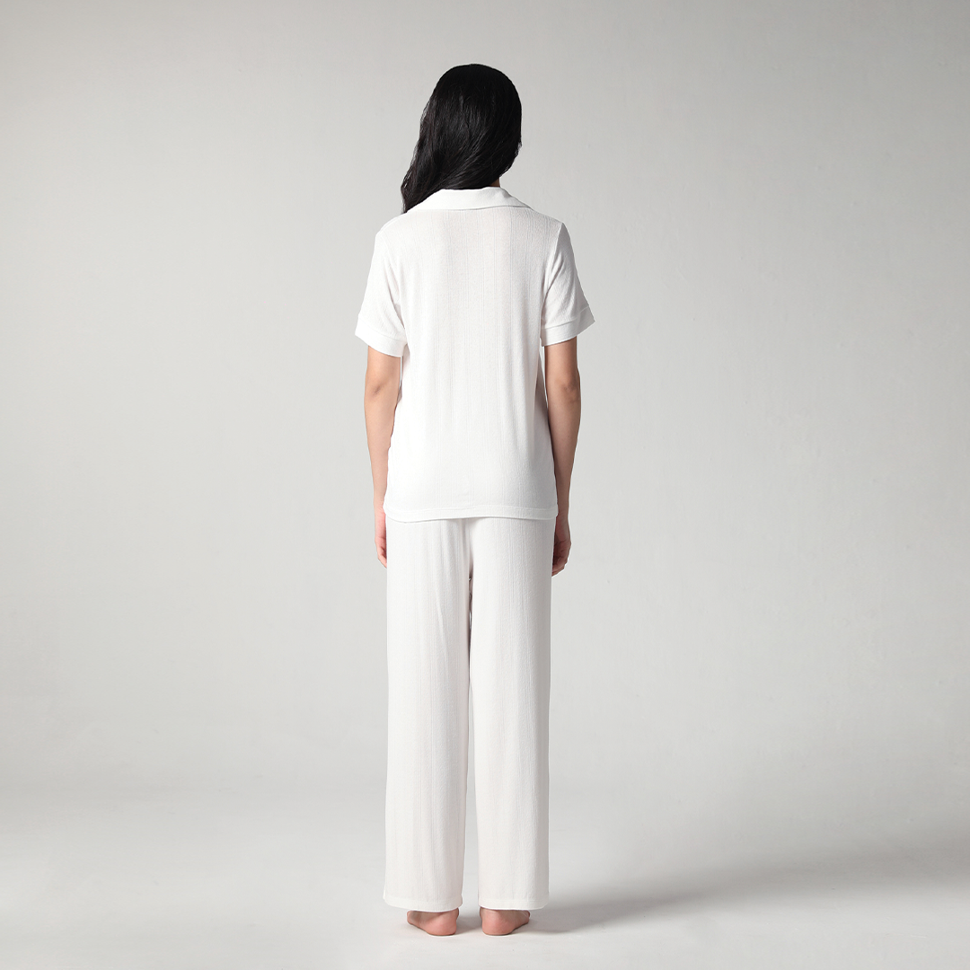 SALIE X Elxi Elvina - Bamboo Pointelle Button Long Pyjamas in Opal White