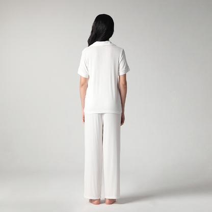 SALIE X Elxi Elvina - Bamboo Pointelle Button Long Pyjamas in Opal White