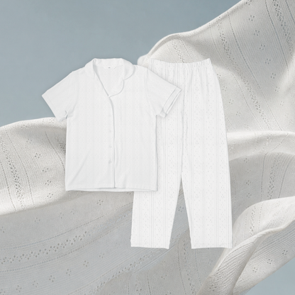 SALIE X Elxi Elvina - Bamboo Pointelle Button Long Pyjamas in Opal White