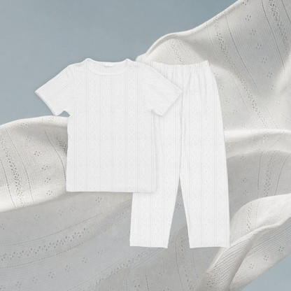 SALIE X Elxi Elvina - Bamboo Pointelle Long Pyjamas Set in Opal White