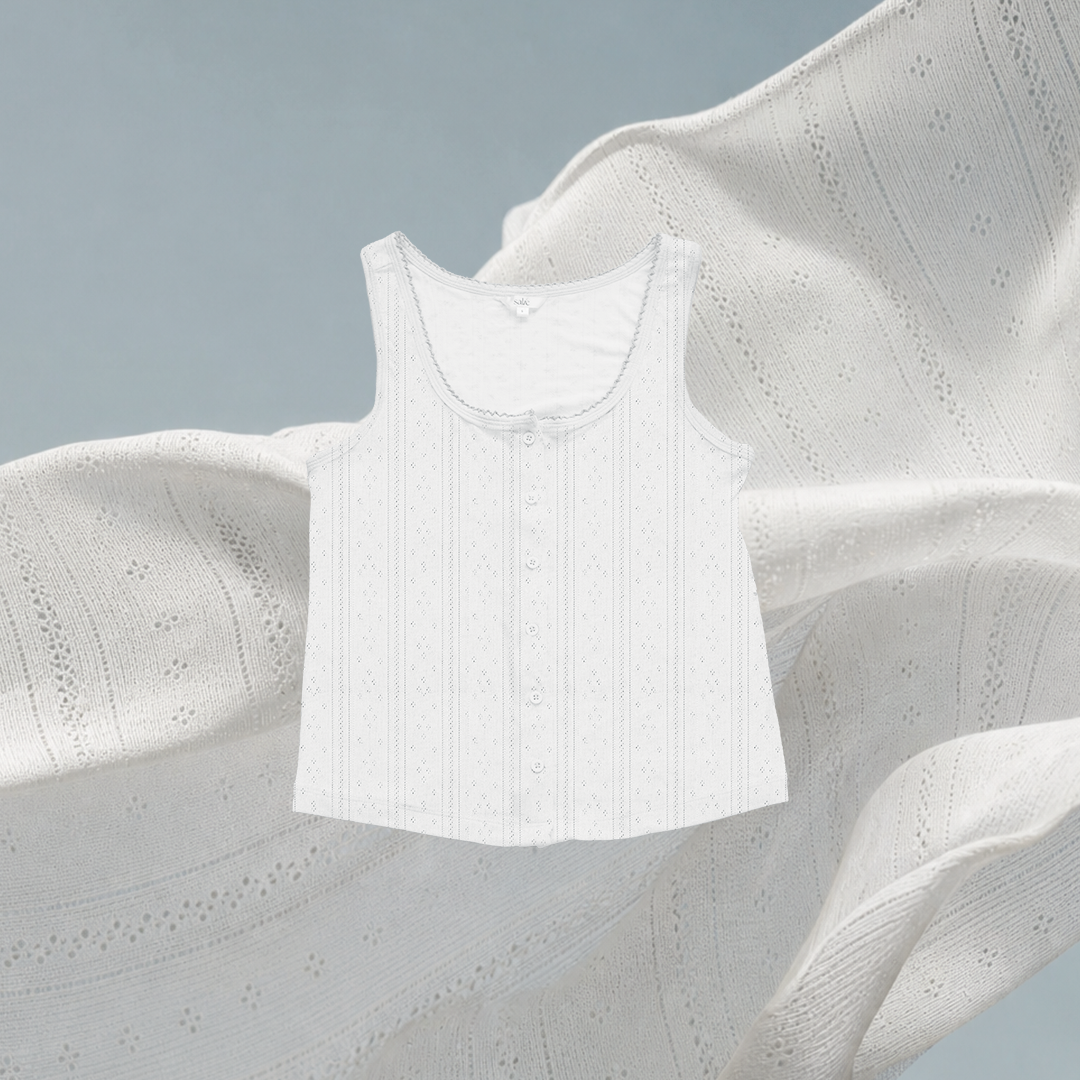 SALIE X Elxi Elvina - Bamboo Pointelle Tank in Opal White