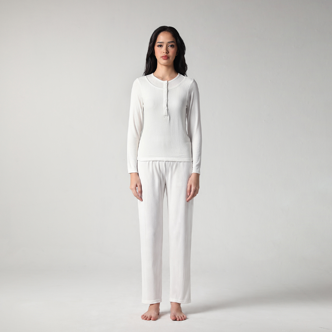 SALIE X Elxi Elvina - Bamboo Pointelle Long Sleeves Top in Opal White