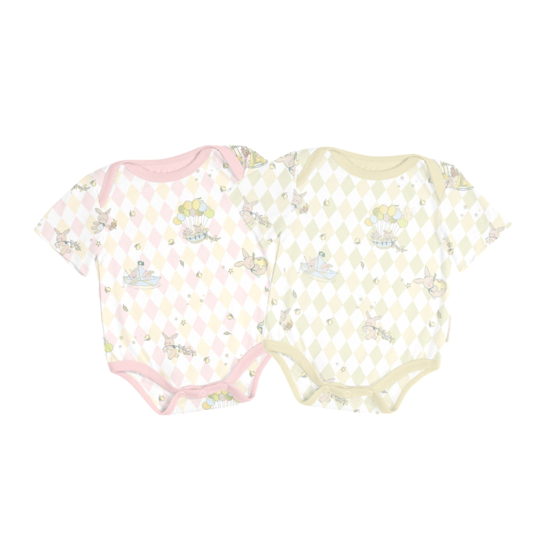 Baby Onesies Blush Pink & Lime Green Set - Rooney the Bunny