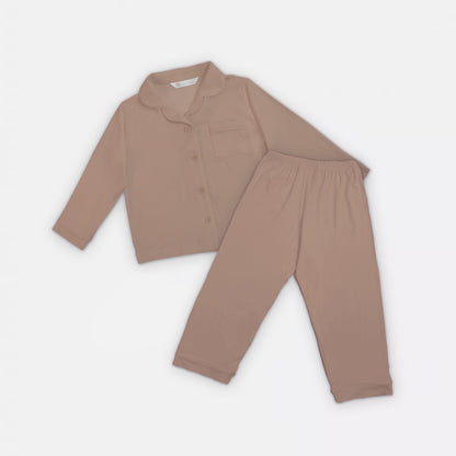 Cotton Long Button Pyjamas in Taupe - Bonclair