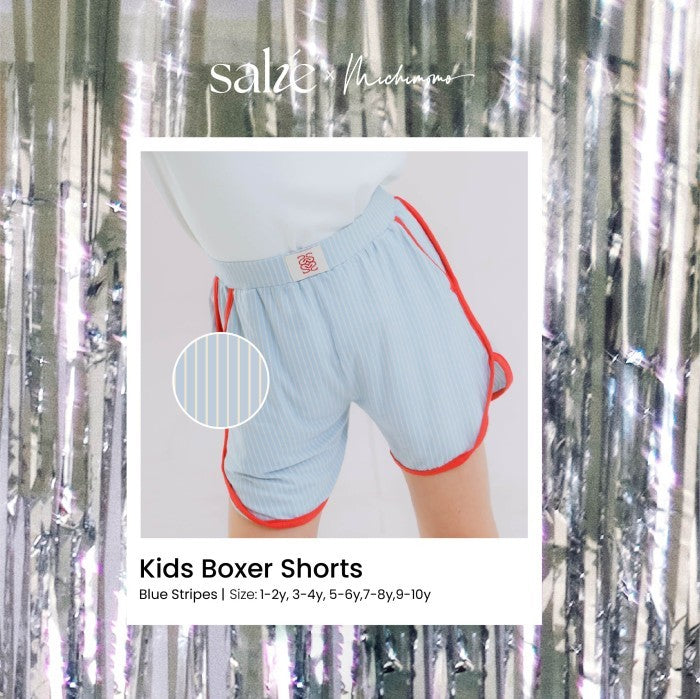 Kids Bamboo Shorts Blue Stripes - SALIE x Michimomo