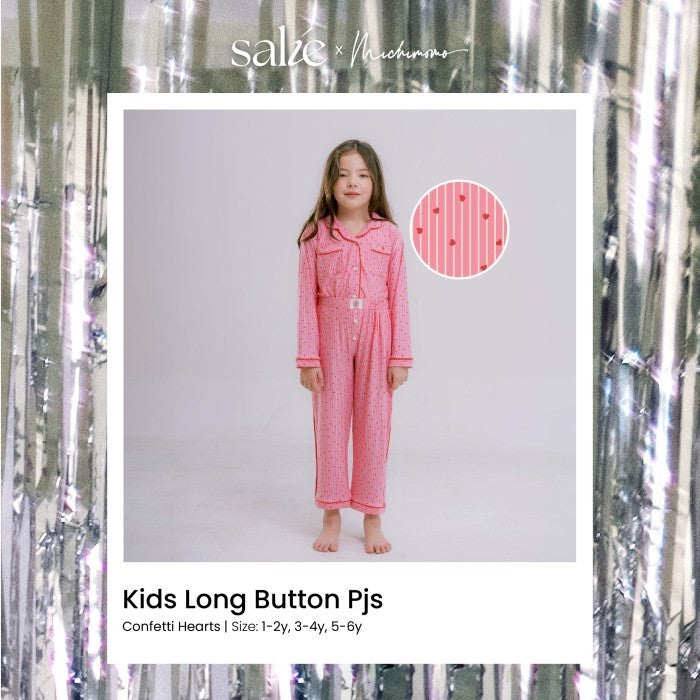 Kids Bamboo Long Button PJs Confetti Hearts - SALIE x Michimomo