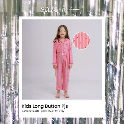 Kids Bamboo Long Button PJs Confetti Hearts - SALIE x Michimomo