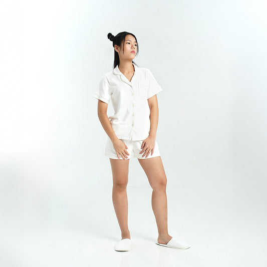 Women Cotton Button Pyjamas Short Pants in Milk - SALIE