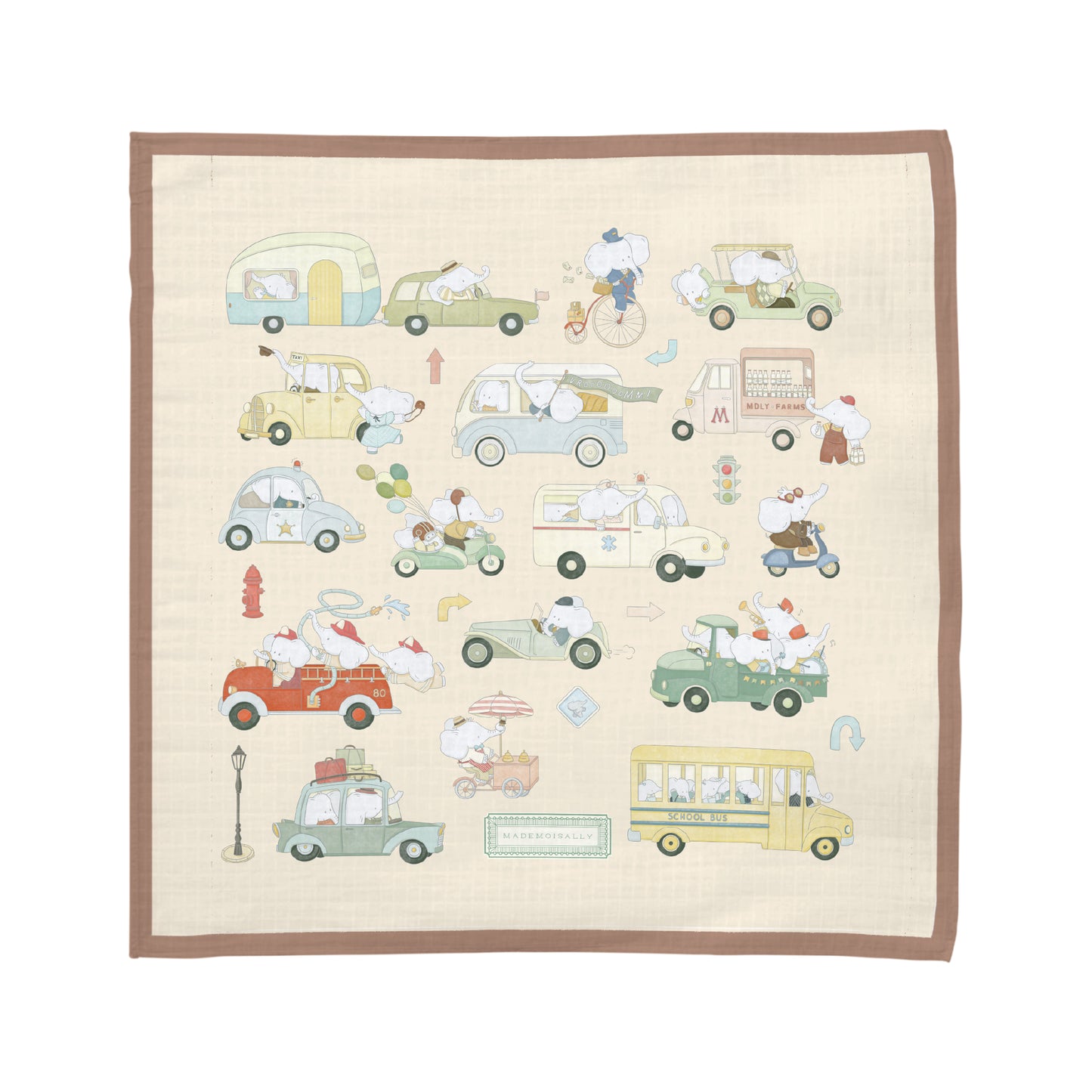 Muslin Blanket Whimsical Wheels - Mademoisally