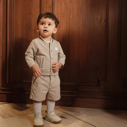 Ribbed Jacket & Cotton Twill Shorts in Almond Set - Bonclair