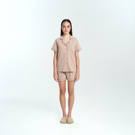 Women Cotton Button Pyjamas Short Pants in Taupe - SALIE