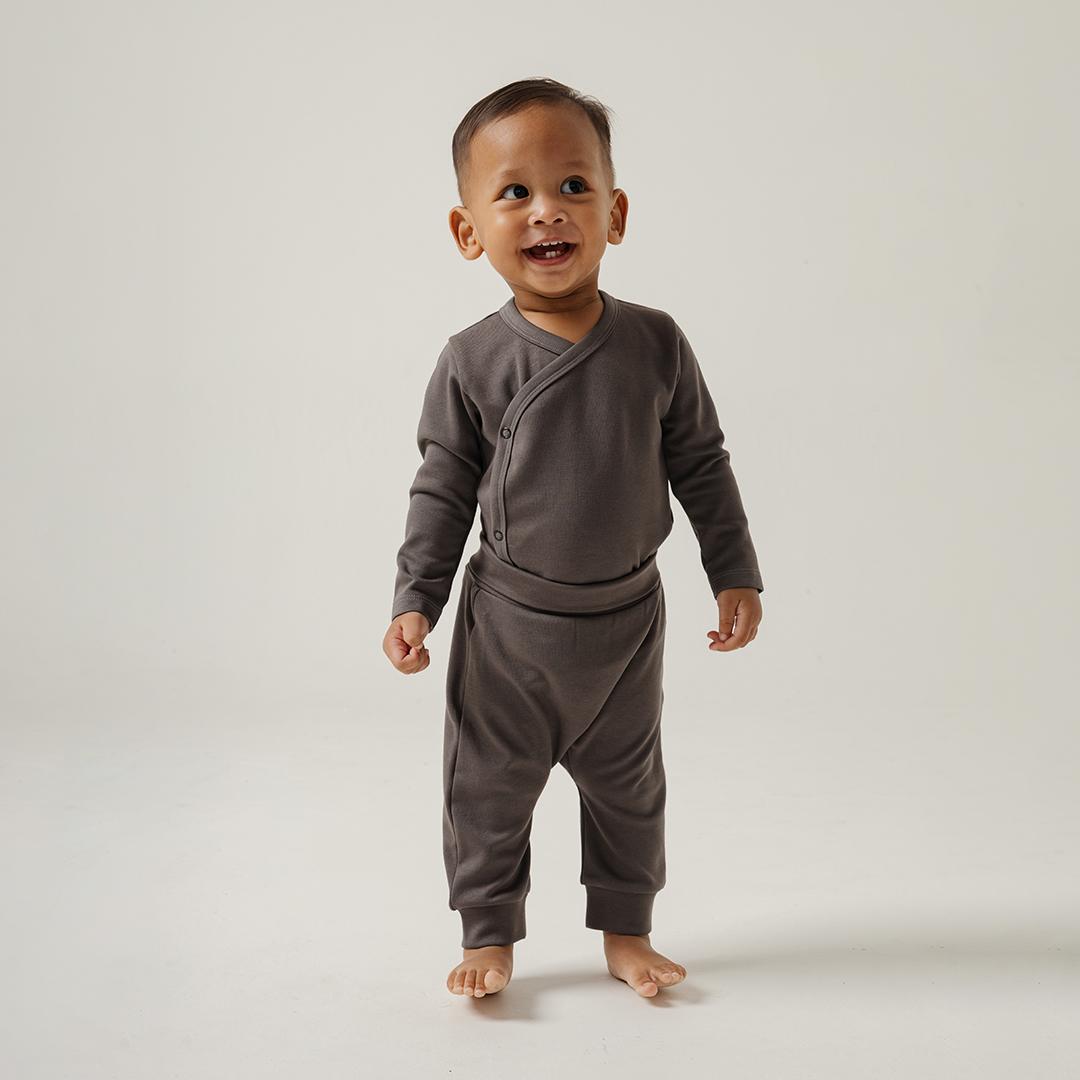 Long Wrapover Bodysuit Set in Charcoal Grey - Bonclair