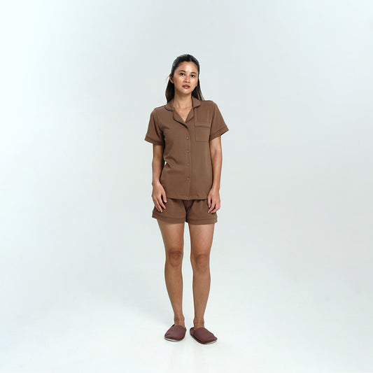 Women Cotton Button Pyjamas Short Pants in Espresso - SALIE