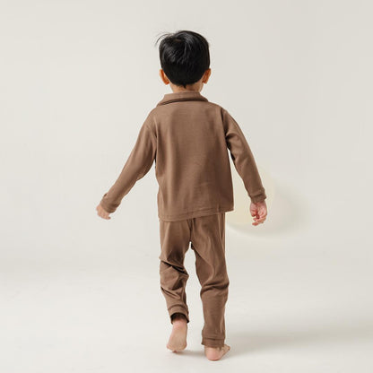 Cotton Long Button Pyjamas in Espresso - Bonclair