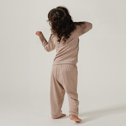 Cotton Long Button Pyjamas in Taupe - Bonclair